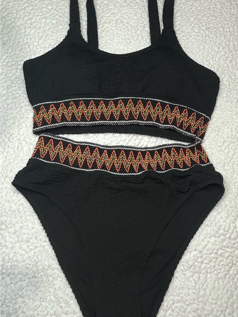 Black High-Waist Embroidered Two-Piece Bikini